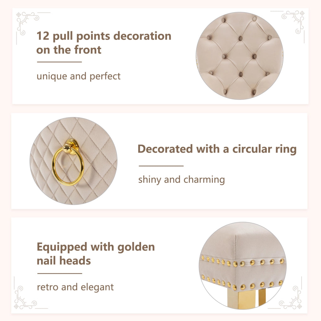 OKWISH Set di 2 Sedie da Pranzo con Anello Sullo Schienale e Borchie Decorative, Piedini Regolabili, Velluto Beige