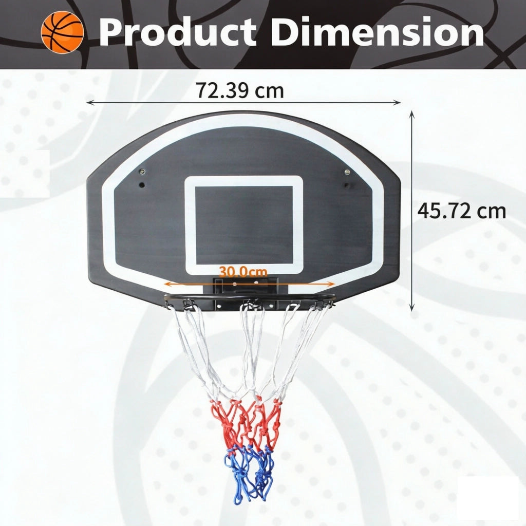 Canestro da basket a muro con tabella infrangibile e anello, 72,39 x 45,72 cm, per interni/esterni, nero