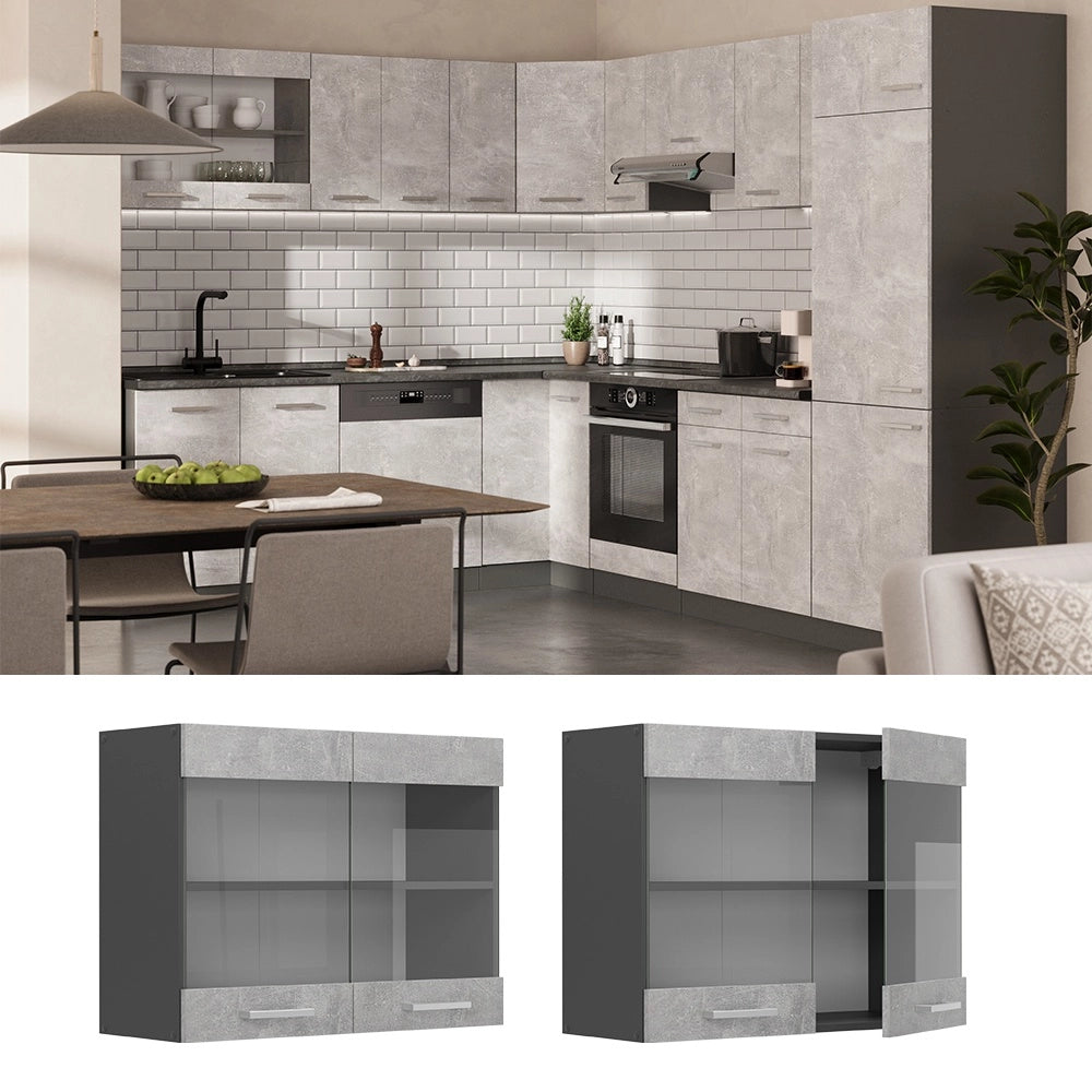 Mobile da cucina in vetro R-Line Calcestruzzo/Antracite 80 cm Vicco