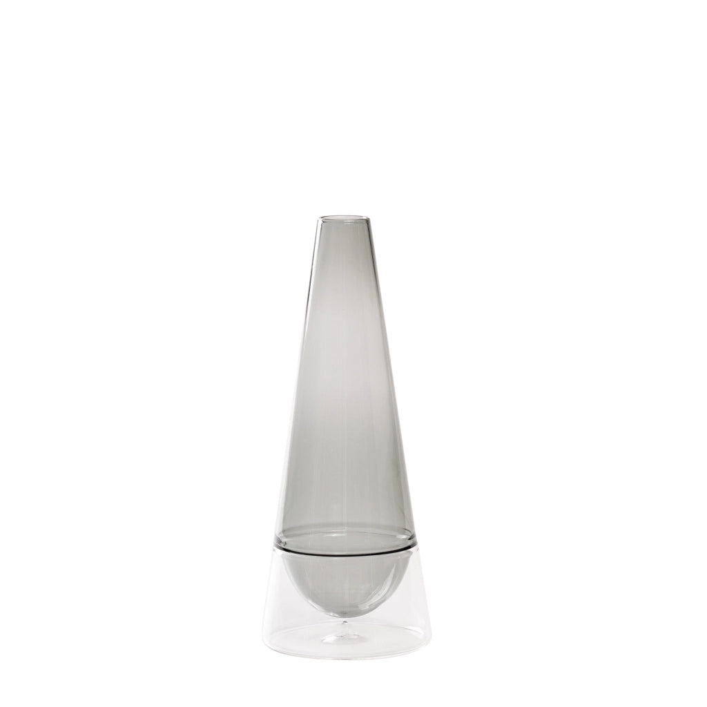 Vaso Conosfera 58 in vetro borosilicato soffiato a mano, design elegante con tecnica incalmo, colore Grigio, complemento d'arredo artistico