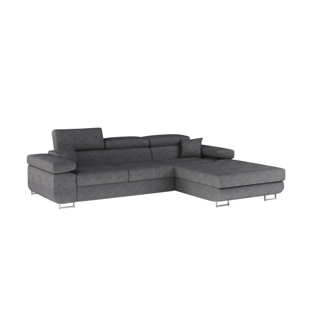 Divano angolare trasformabile AMANDA grigio melange in tessuto jacquard con contenitore