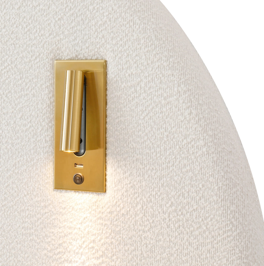 Letto matrimoniale contenitore con alzata idraulica; USB e luci; in bouclé bianco