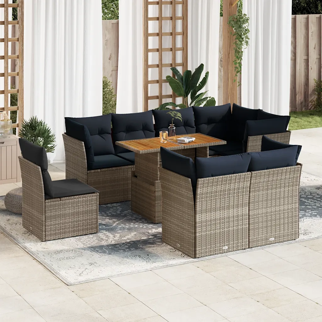 Set Divano da Giardino 9 pz con Cuscini Grigio in Polyrattan 3326945
