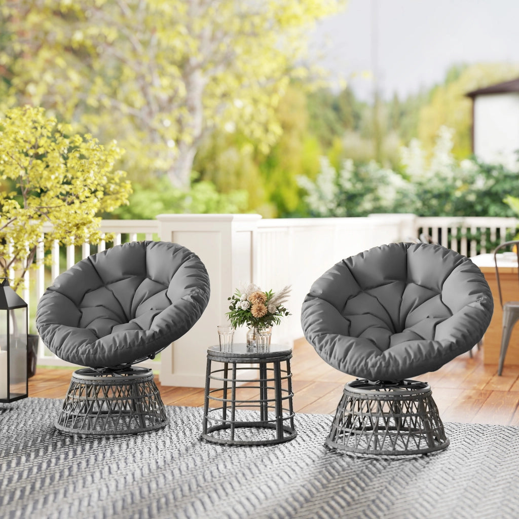 Set Giardino 3 Pezzi con 2 Poltrone Papasan Girevoli e 1 Tavolino Rotondo ¨C zephmum ¨C Resina Poliestere Intrecciata