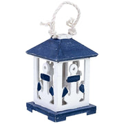 Portacandele da appendere in legno con ancora blu 10x10x23h cm