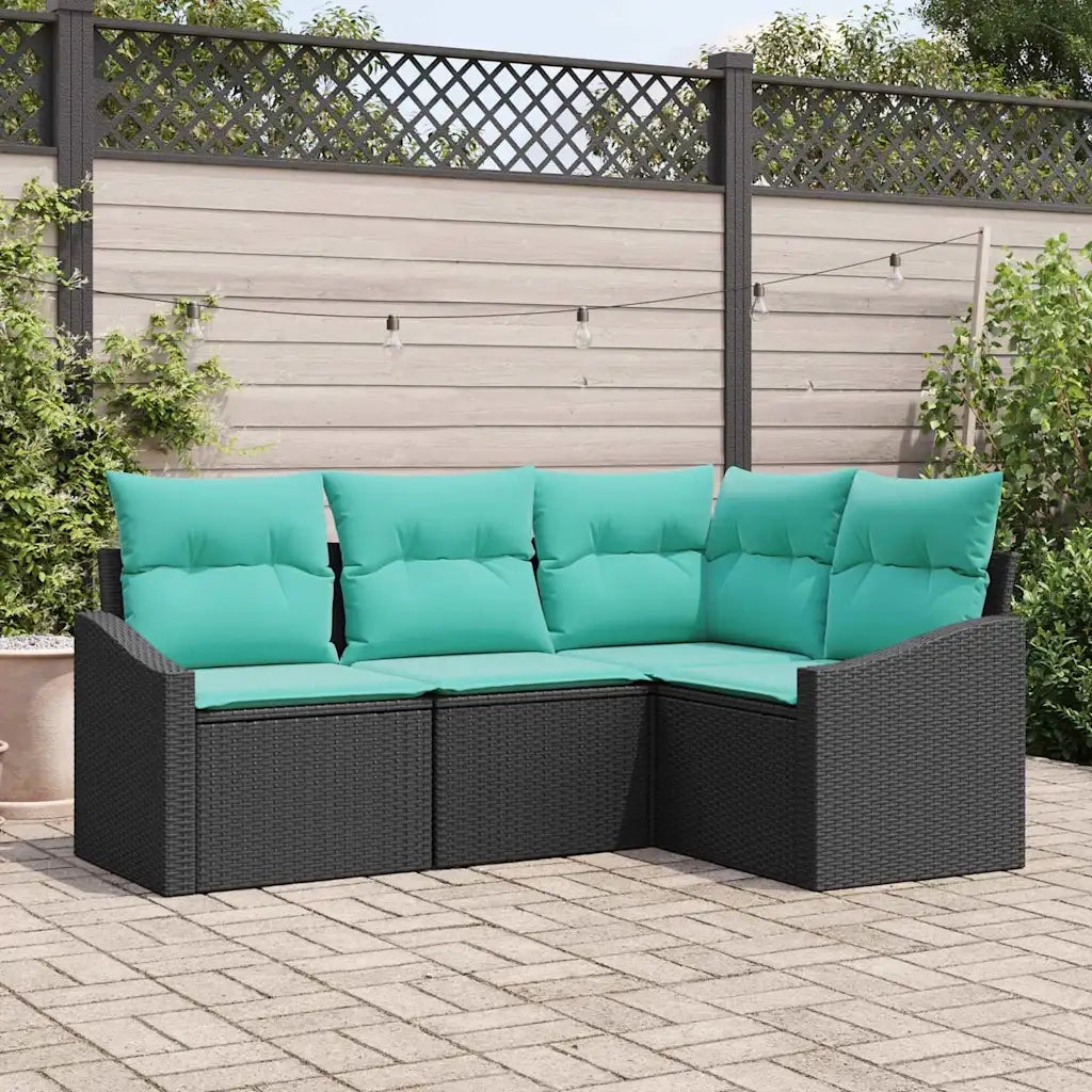 Set di divani con cuscino 4 pcs Nero polyrattan