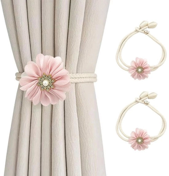 Cordoni per tende 2 pezzi - Supporti per tende regolabili - Fiori in tessuto 3D - Bottoni eleganti - Decorazione romantica - Installazione semplice