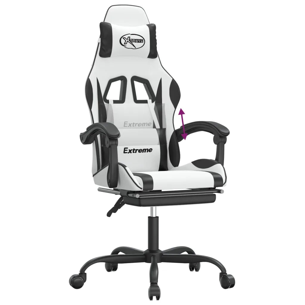 Sedia da Gaming | Sedia da e-sports con Poggiapiedi Bianco e Nero in Similpelle