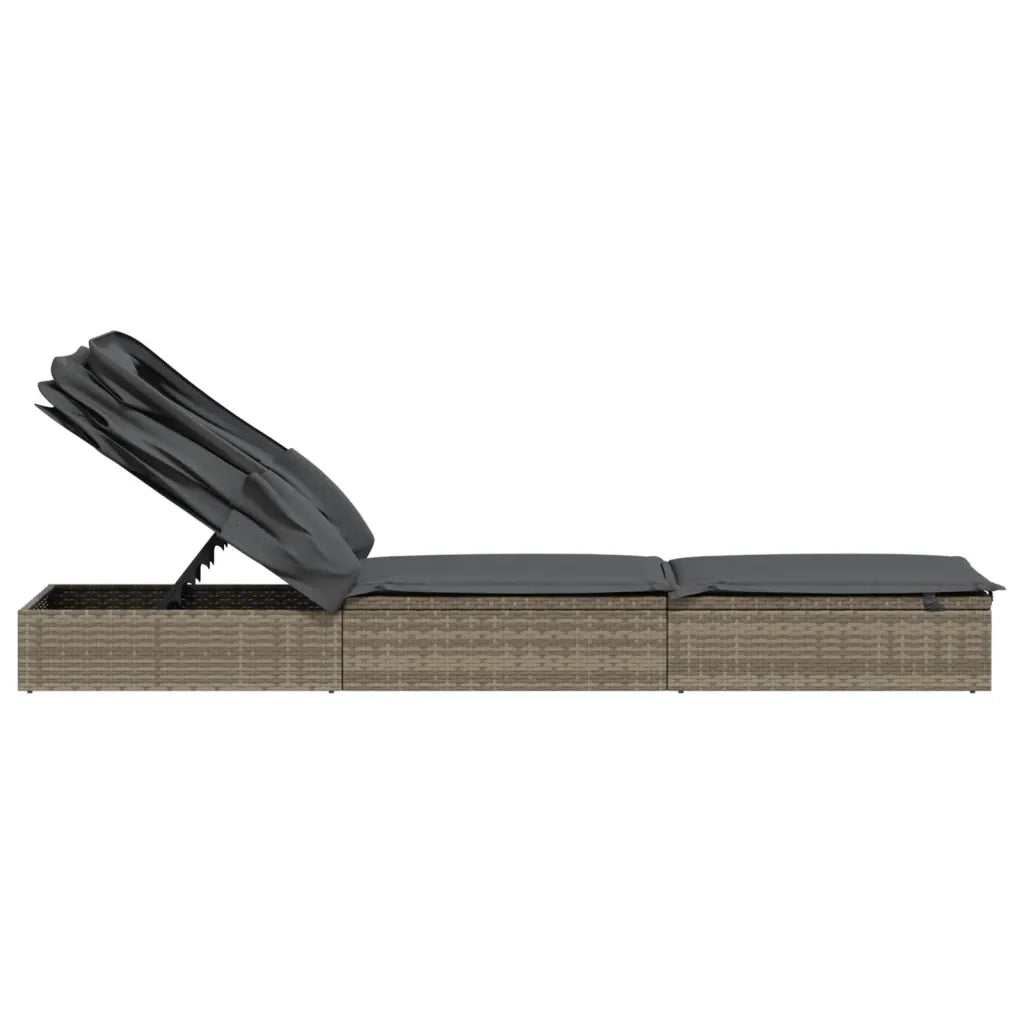 Lettino con Tetto Pieghevole Grigio 213x63x97 cm Polyrattan 319639