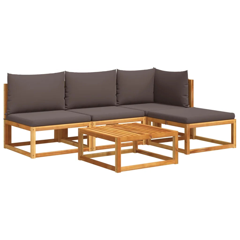 Set di divani da giardino 5 pezzi con cuscini in legno di acacia e corda 3278825