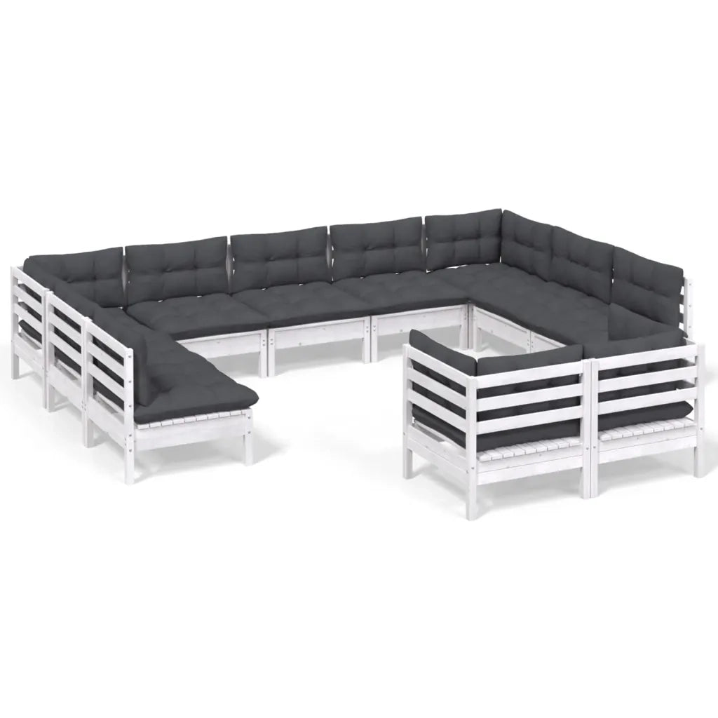 Set Divani da Giardino 11 pz con Cuscini Bianchi Legno di Pino 3097260