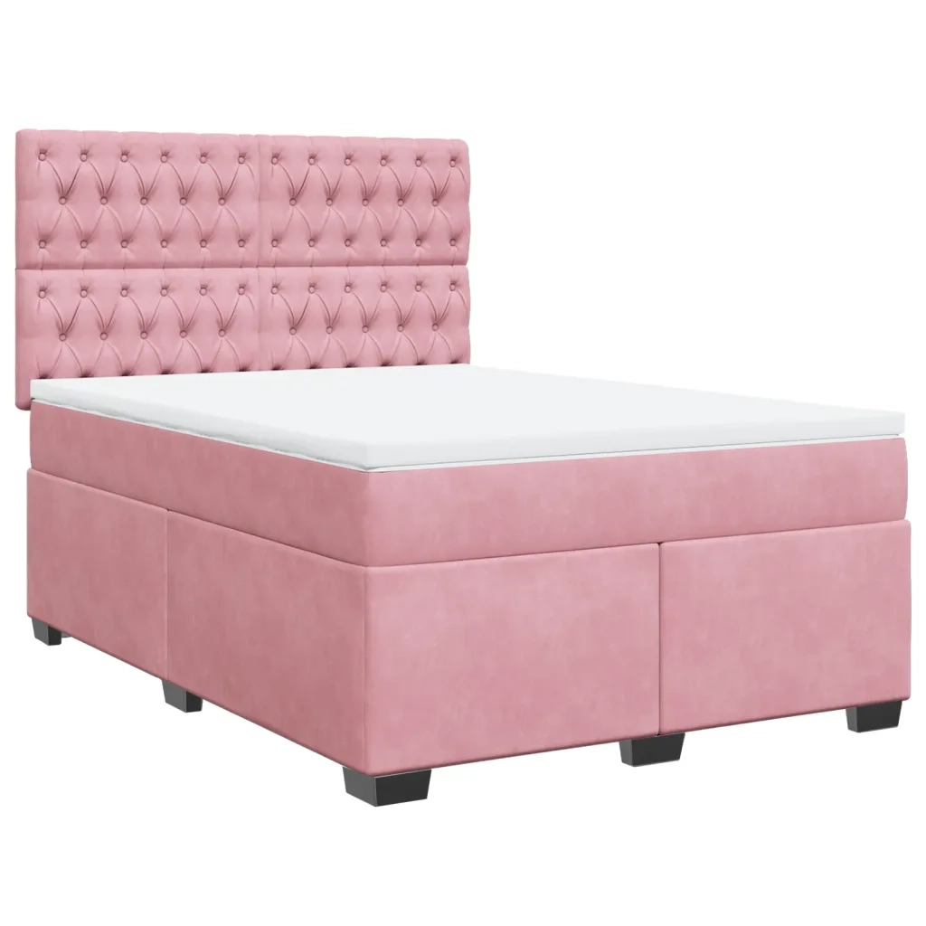 Giroletto a Molle con Materasso Rosa 160x200 cm in Velluto 3293265