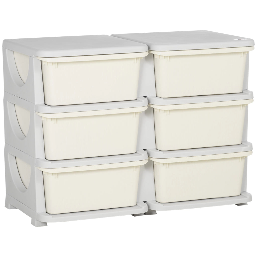 Cassettiera 6 Cassetti per Bambini 3-6 Anni con Bordi Arrotondati. in PP Bianco Crema. 75x37x56.5 cm
