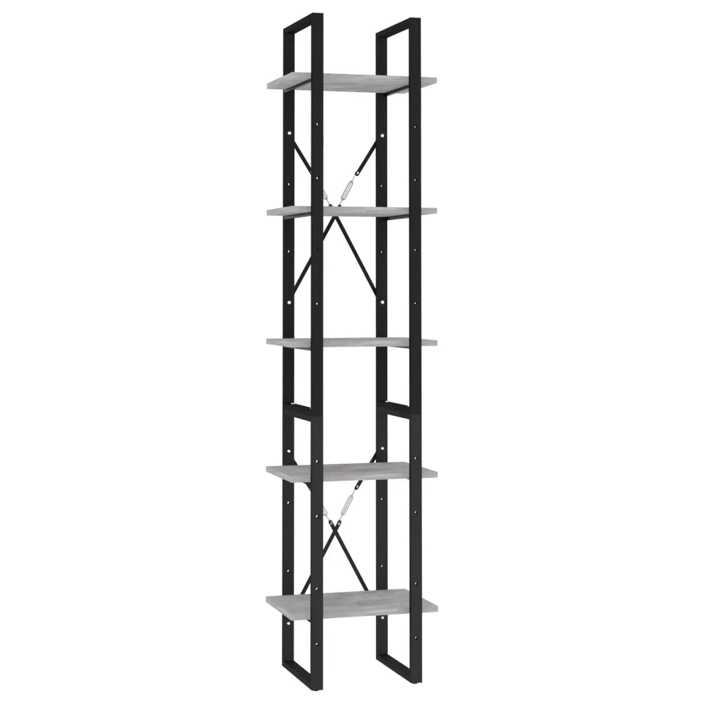 Libreria a 5 Ripiani-Scaffale per Libri-Mobile di Stoccaggio Grigio Cemento 40x30x175 cm in Multistrato