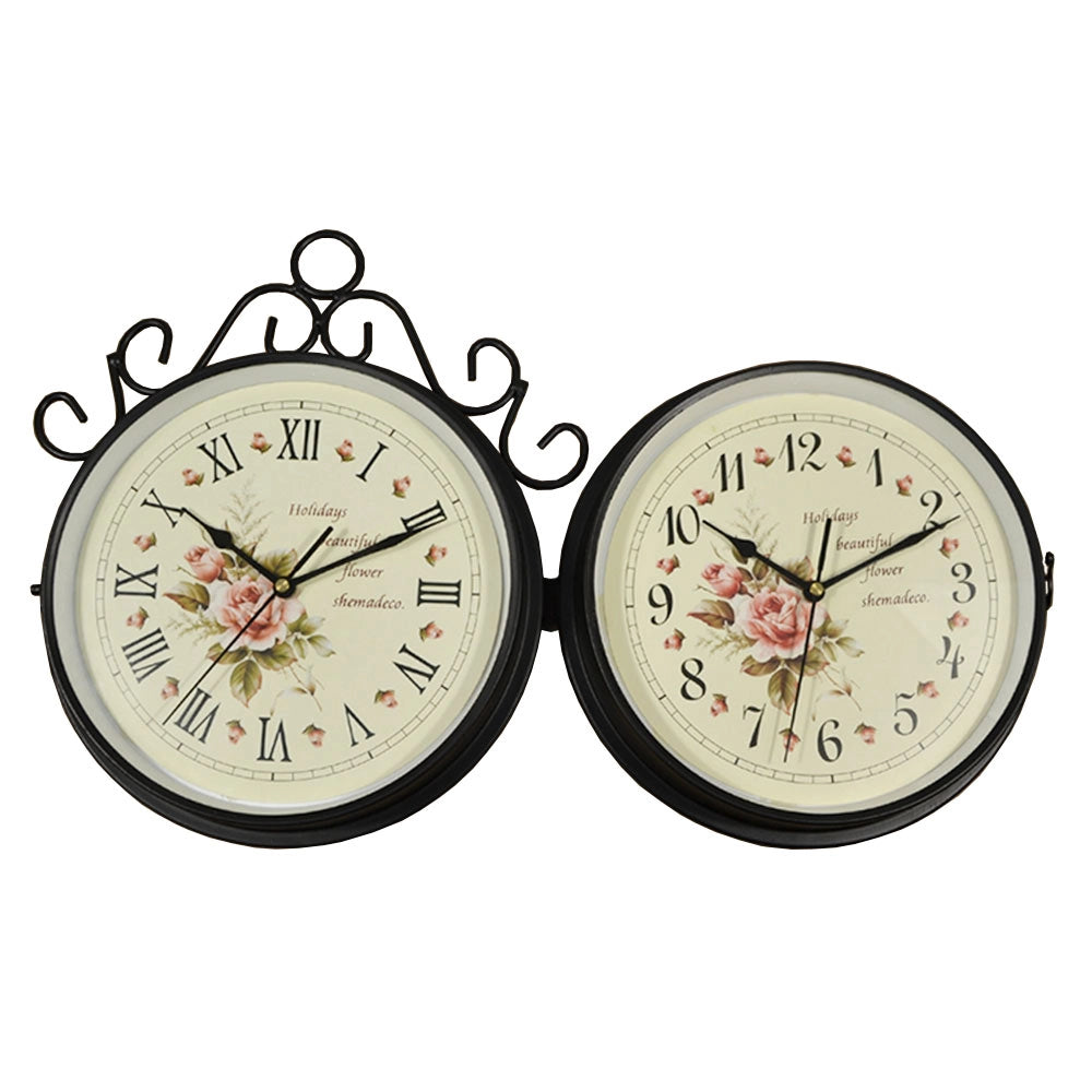Orologio da Parete Bifacciale Stile Retrò con Staffa in Ferro