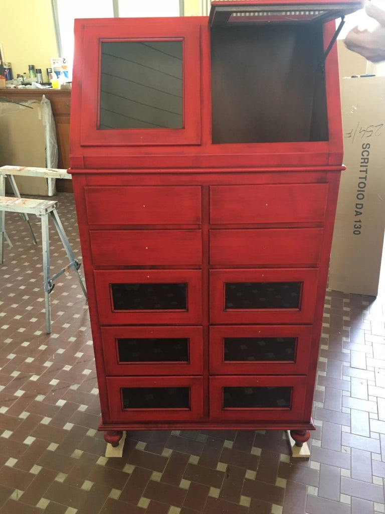 Dispensa arte povera shabby legno rosso anticato 80x42x153 - Mobili 2G
