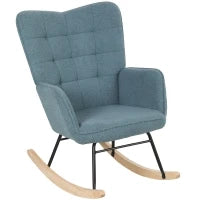 Poltrona a Dondolo Ergonomica con Base in Legno, fino a 120 kg, Azzurro Chiaro