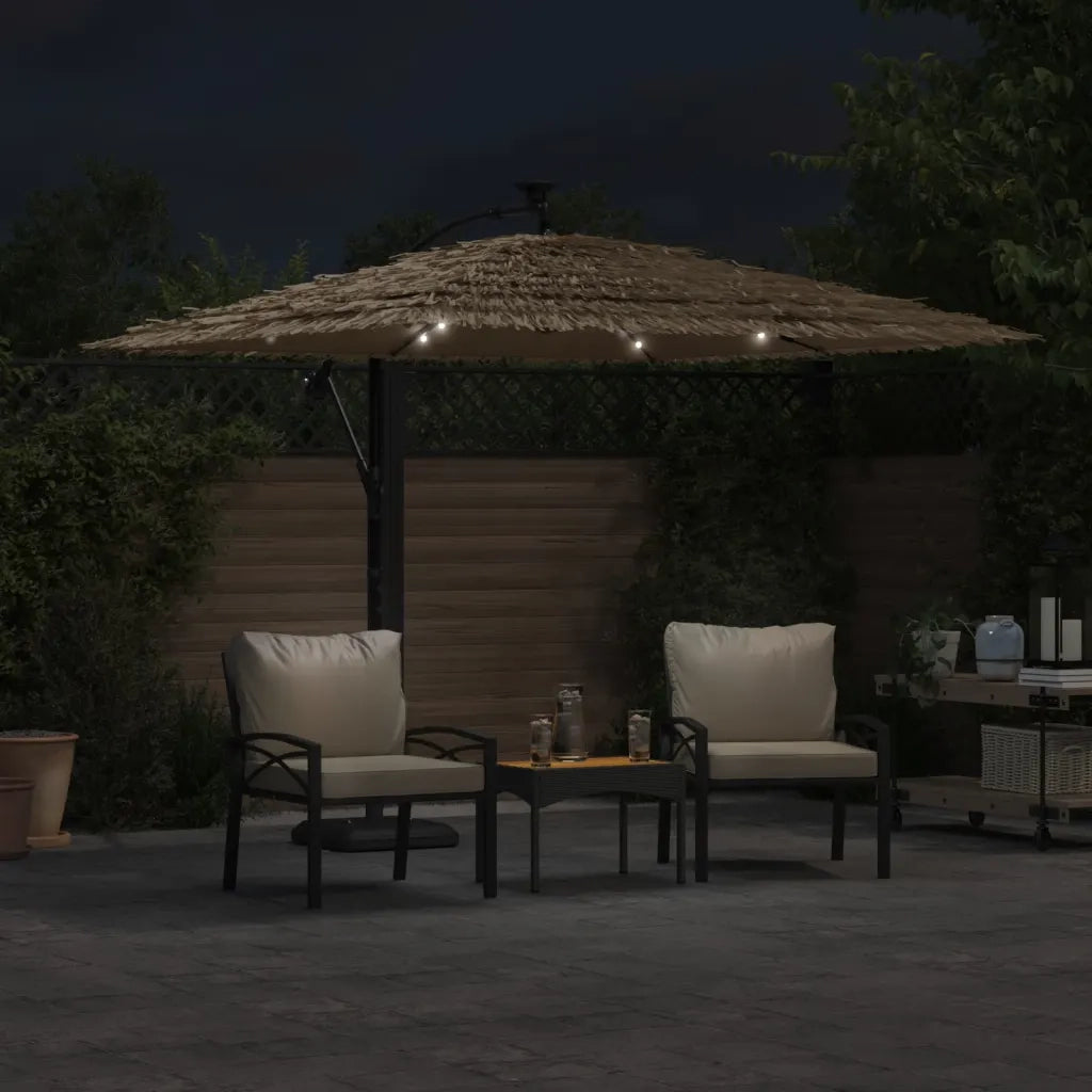 Ombrellone Giardino LED-Ombrello da Balcone e Palo in Acciaio Marrone 246x246x230cm