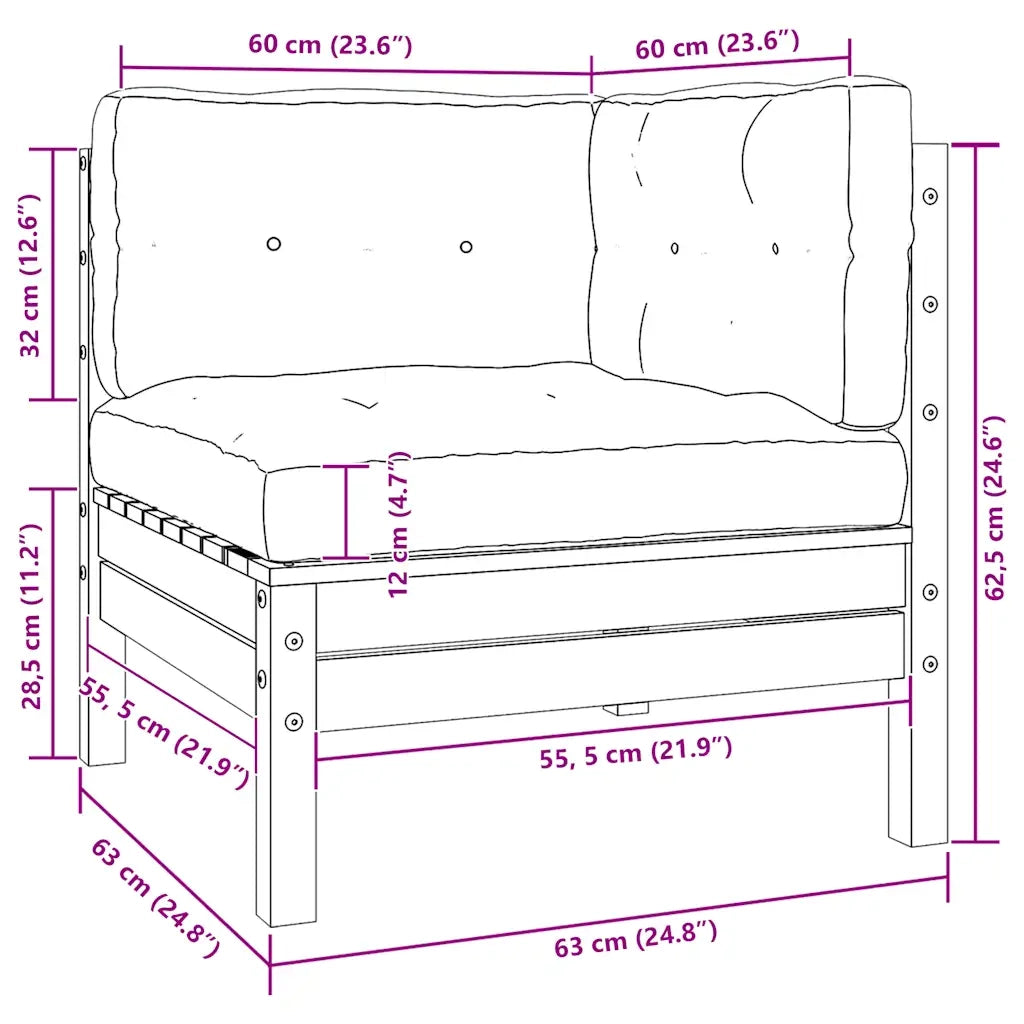 Set Divani da Giardino 3 pz con Cuscini Grigi Massello di Pino 806663