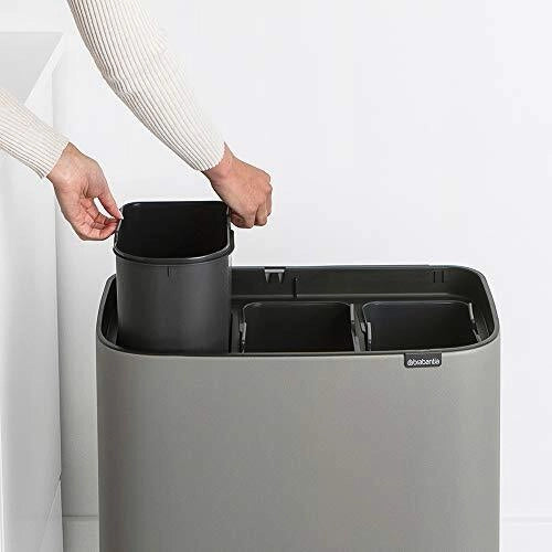 Brabantia 127229 Bo Pattumiera 3x11L Apertura Soft-Touch Gambe Regolabili colore Grigio Mineral Concrete