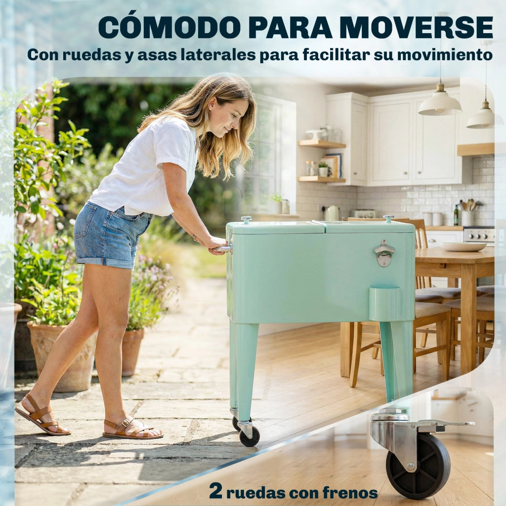 Carrello Portabevande Refrigerato 56L con Ruote ¨C zephmum ¨C Verde 75x35x78 cm