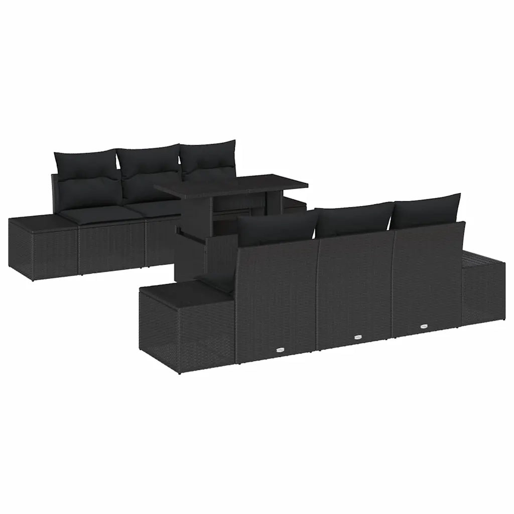 Set Divano da Giardino con cuscino 7 pcs Nero