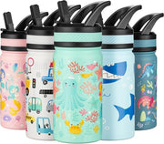 Bottiglia termica per bambini 420 ml, con beccuccio in metallo, libera da latticelli, BPA libera, per scuola, bambini piccoli, ragazzi e ragazze (verde - octopus)