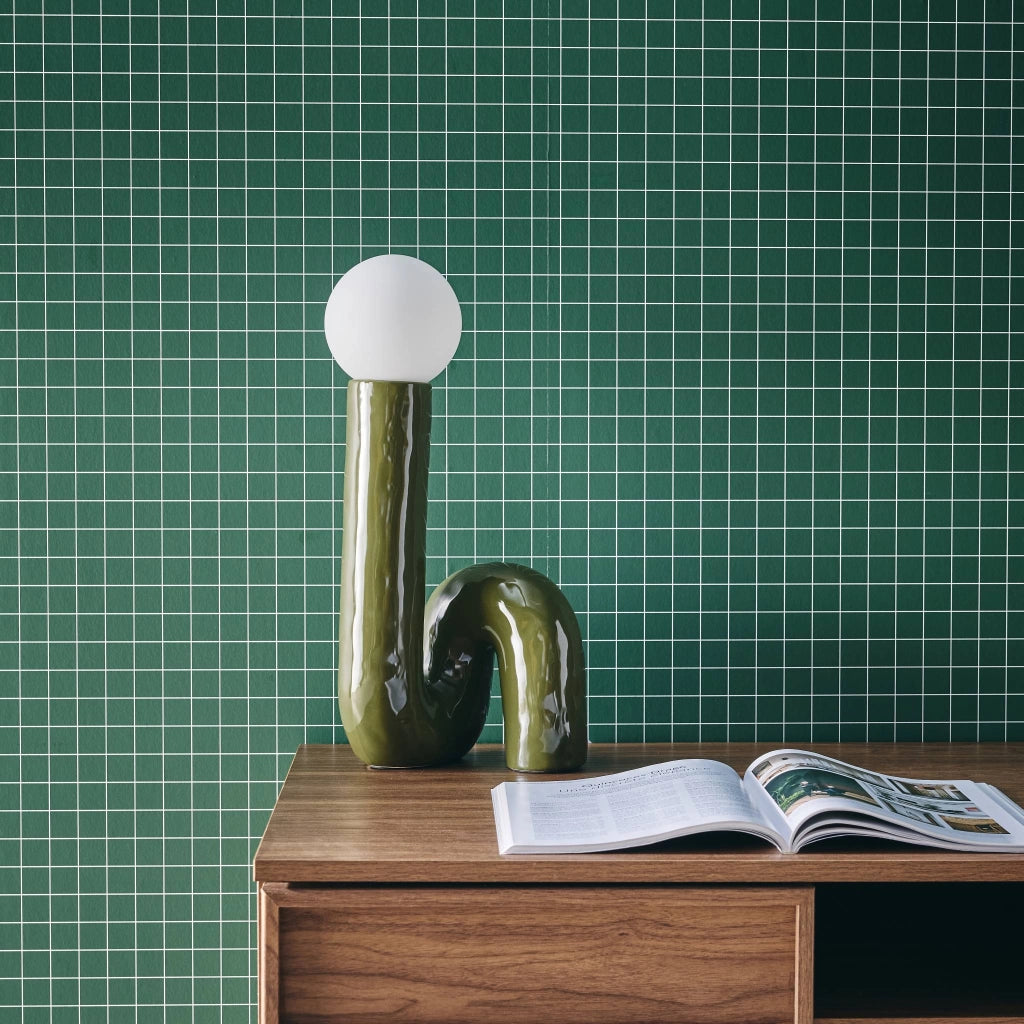 Lampada da tavolo in design organico ceramica smaltata,  45cm, verde