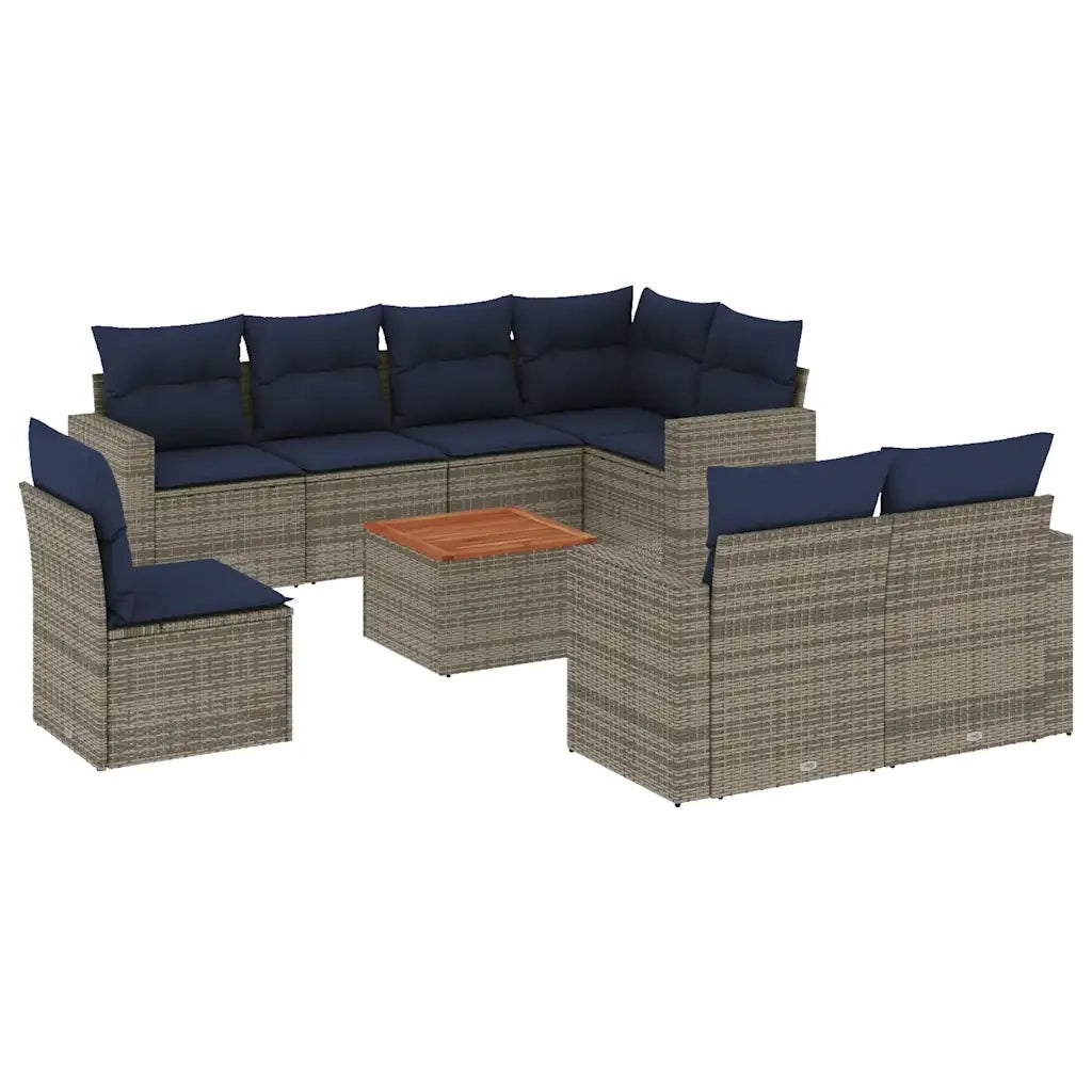 Set Divani da Giardino 9 pz con Cuscini Grigio in Polyrattan