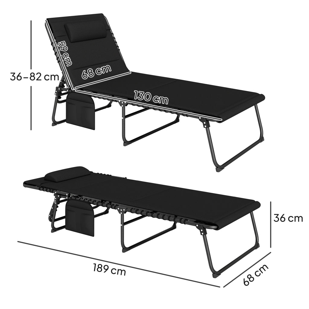 Lettino prendisole pieghevole 2 pezzi con cuscino e schienale regolabile ¨C zephmum ¨C nero