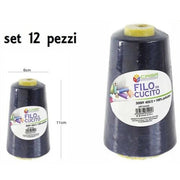 Trade Shop - Set 12 Pz Filati A Cono Filo Poliestere Cucito 3000y 40s/2 Blu Gomitolo Cotone -