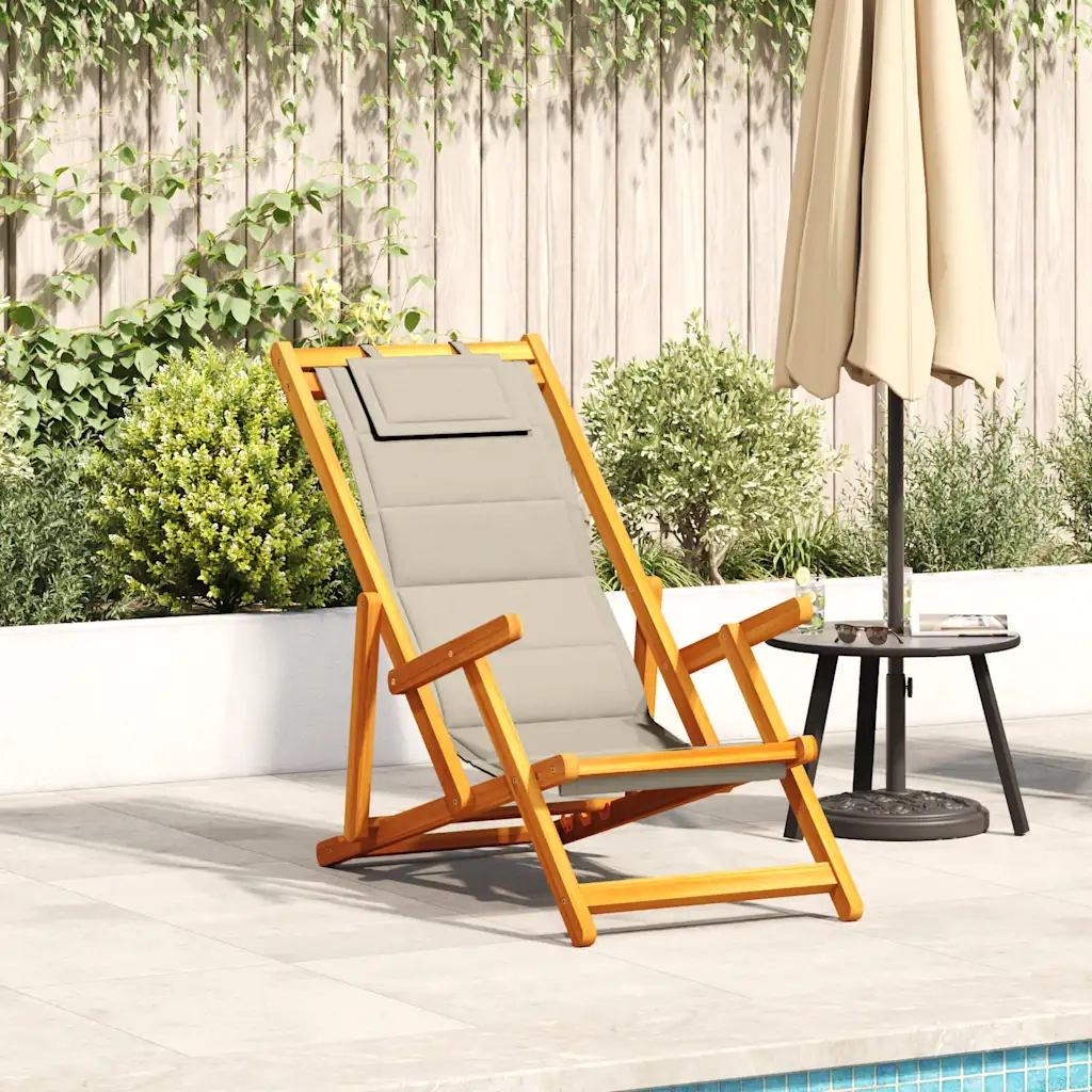 Sedia pieghevole con braccioli in legno di acacia color tortora e Textilene 4108070