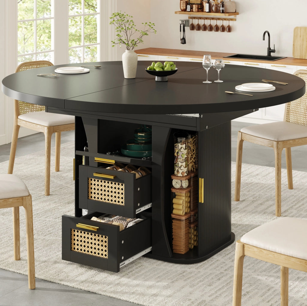 Tavolo da pranzo allungabile 118x118x77.1 cm con spazio contenitivo in MDF nero