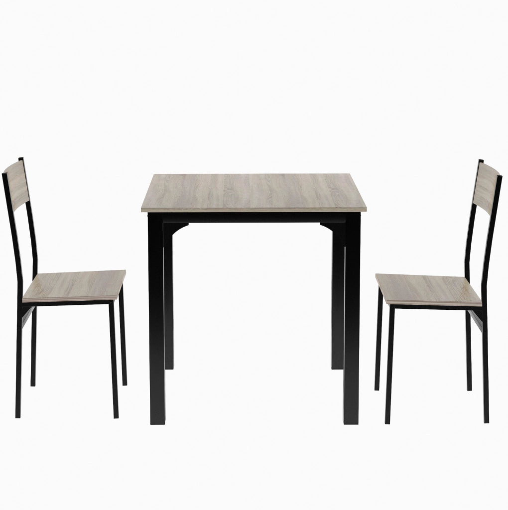 Set da pranzo con tavolo e 2 sedie 70x70x75 cm; MDF con PVC e metallo naturale