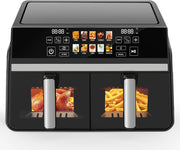 ZMH Friggitrice ad aria a doppia zona 10L 2200W touch screen con finestra visiva, cestello lavabile in lavastoviglie
