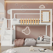 Letto a castello con scala funzione contenitiva in legno massello di pino e MDF 90x200 cm