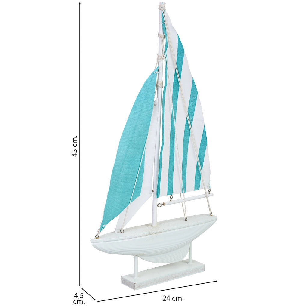 Statuina decorativa a forma di barca in legno blu, 24 x 4,5 x 45 cm (altezza)