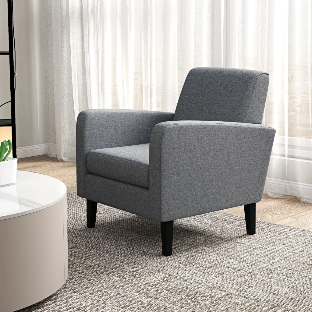 Poltrona imbottita con braccioli ergonomici e gambe in legno di gomma, tessuto effetto lino grigio chiaro 66 × 72 × 74 cm