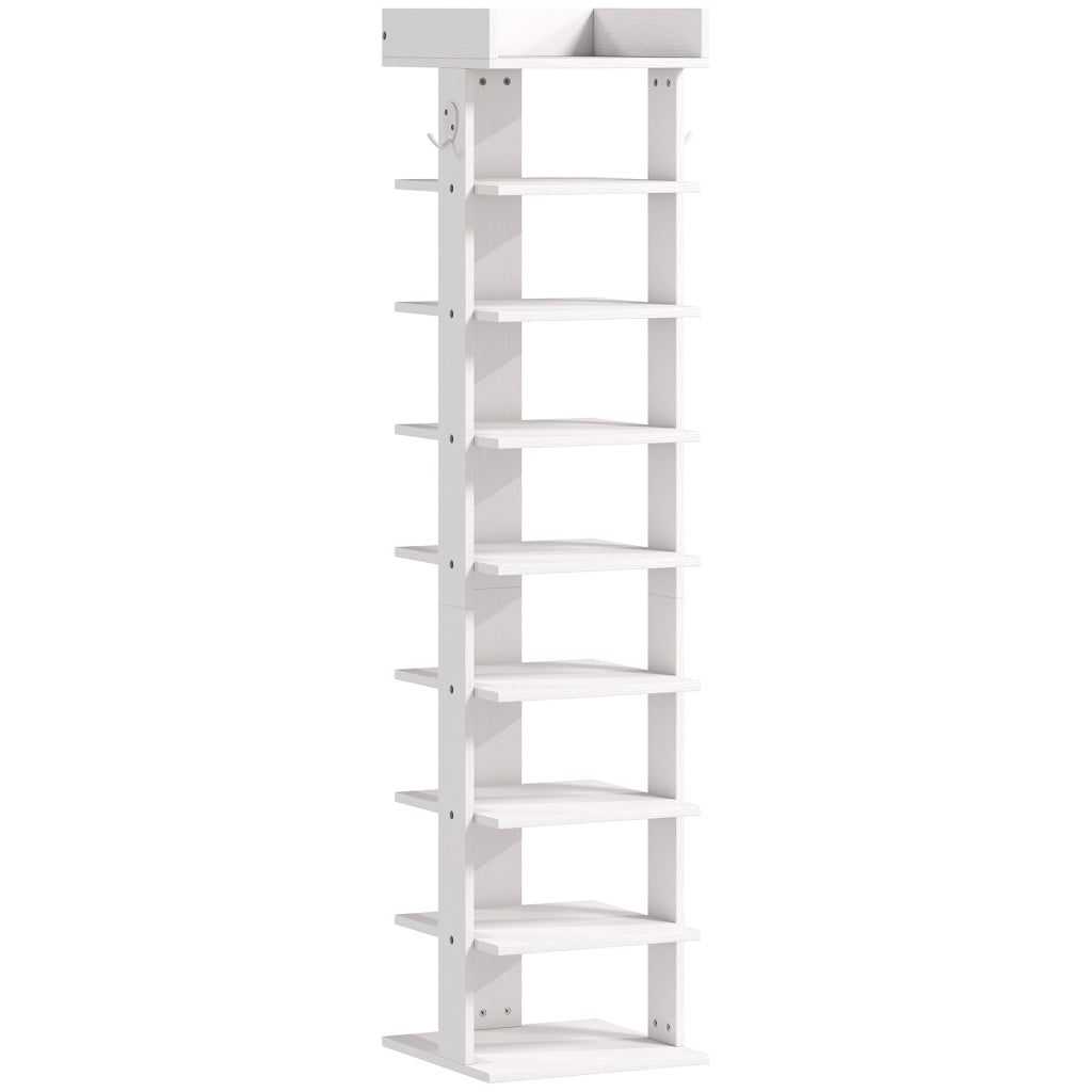 Scarpiera Organizzatore di Scarpe 30x30x128,4 cm con 9 Ripiani e Ganci Bianco