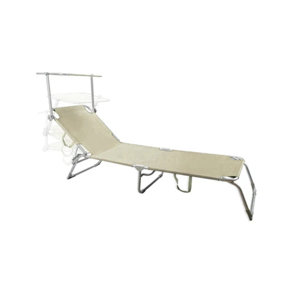 Trade Shop - Lettino Con Parasole In Textilene Tortora Mare Giardino Schienale Regolabile 281055 -