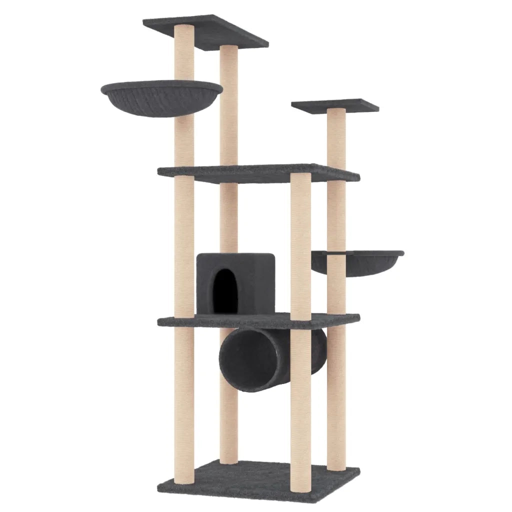 Albero per Gatti con Tiragraffi in Sisal Grigio Scuro 141 cm 171749
