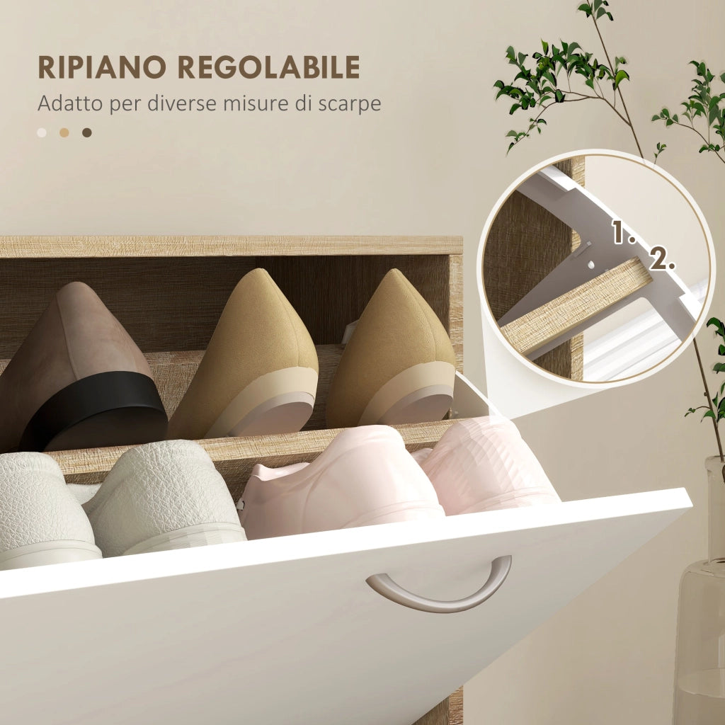Mobile Guardaroba per Ingresso con Specchio Appendiabiti e Scarpiera Regolabile 90x24x177 cm Bianco e Quercia