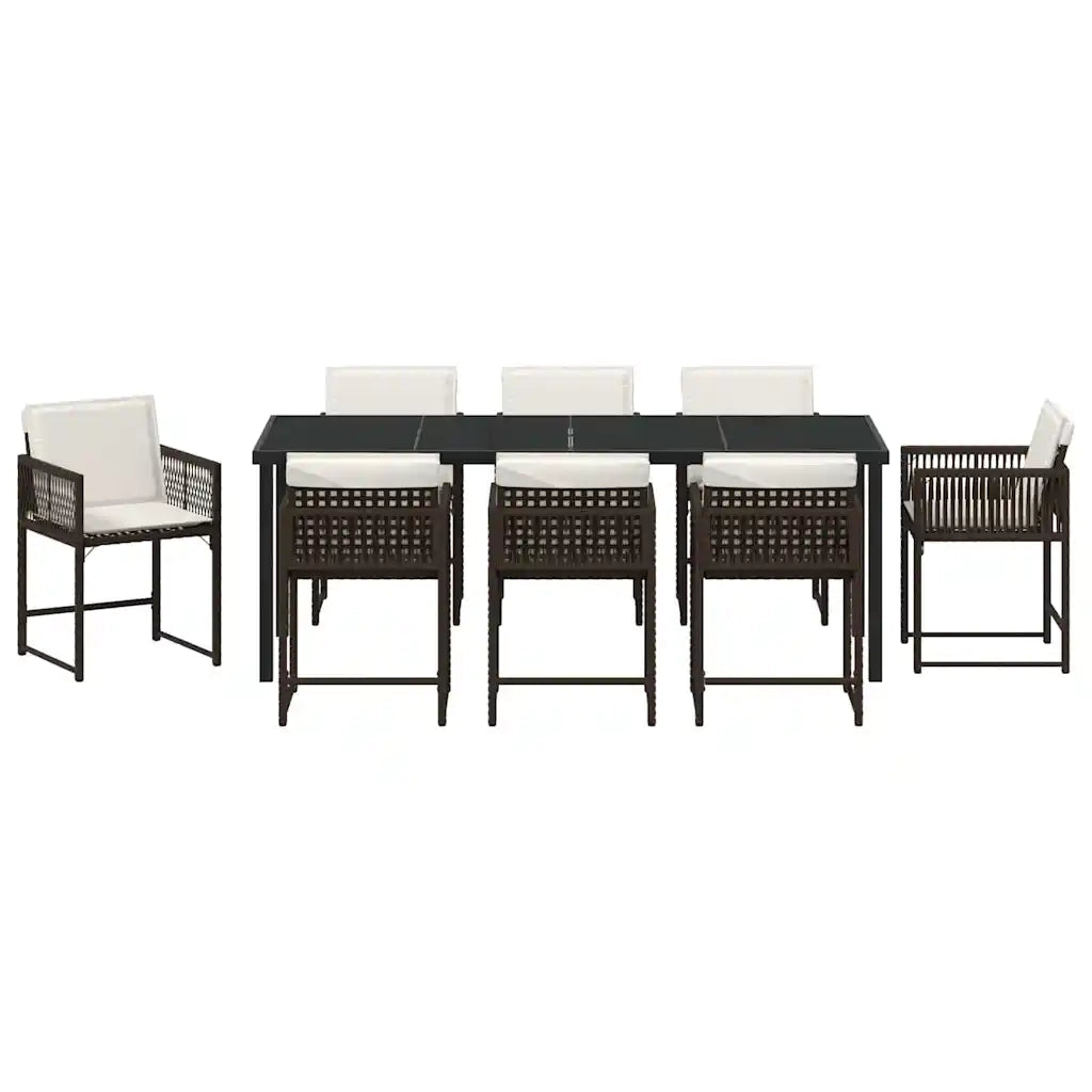 Set da Pranzo per Giardino 9 pcs Marrone polyrattan 3380756