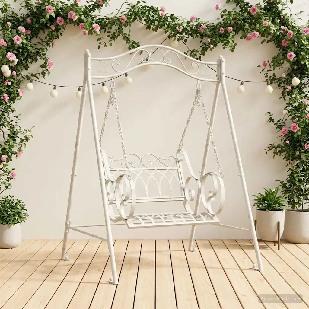 Panchina a Dondolo Acciaio 113 x 121,5 x 168 cm Bianco Antico