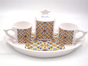 Set Caffe' Tè 2 Tazze 1 Barattolo Zucchero e Vassoio in ceramica Decoro Ravello