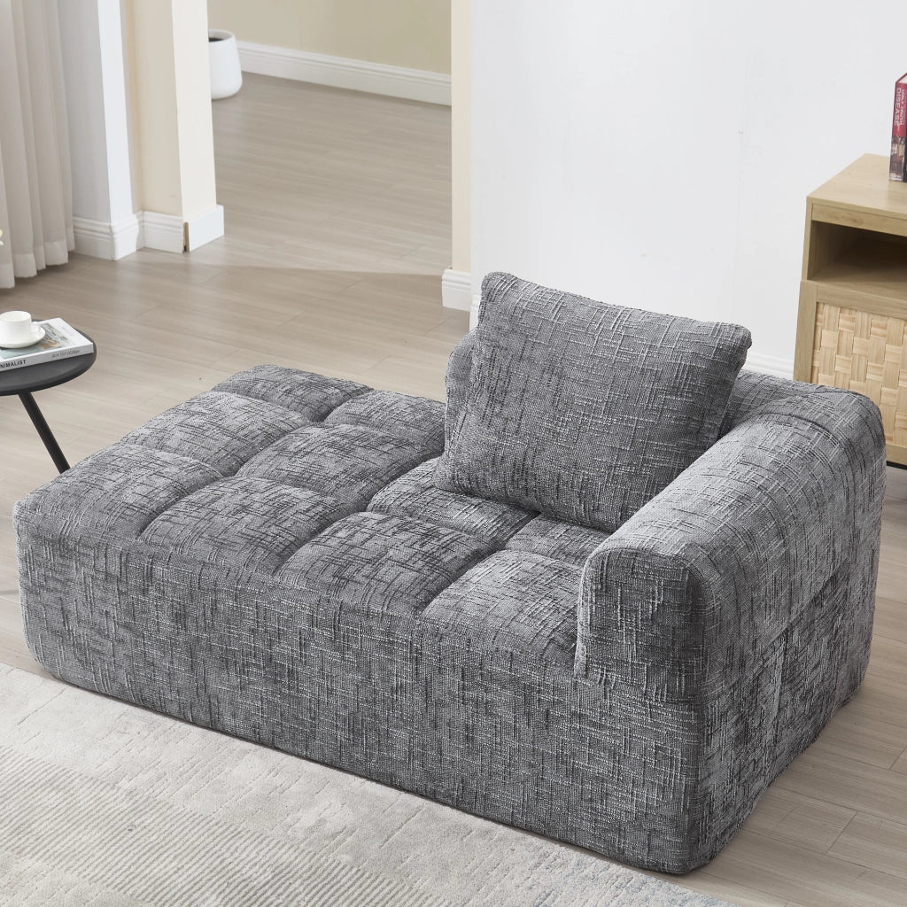 Chaise Longue Méridienne 1 Posto con Cuscino e Tasche Laterali Comfort Nuvola Seduta Ergonomica in Ciniglia Grigio