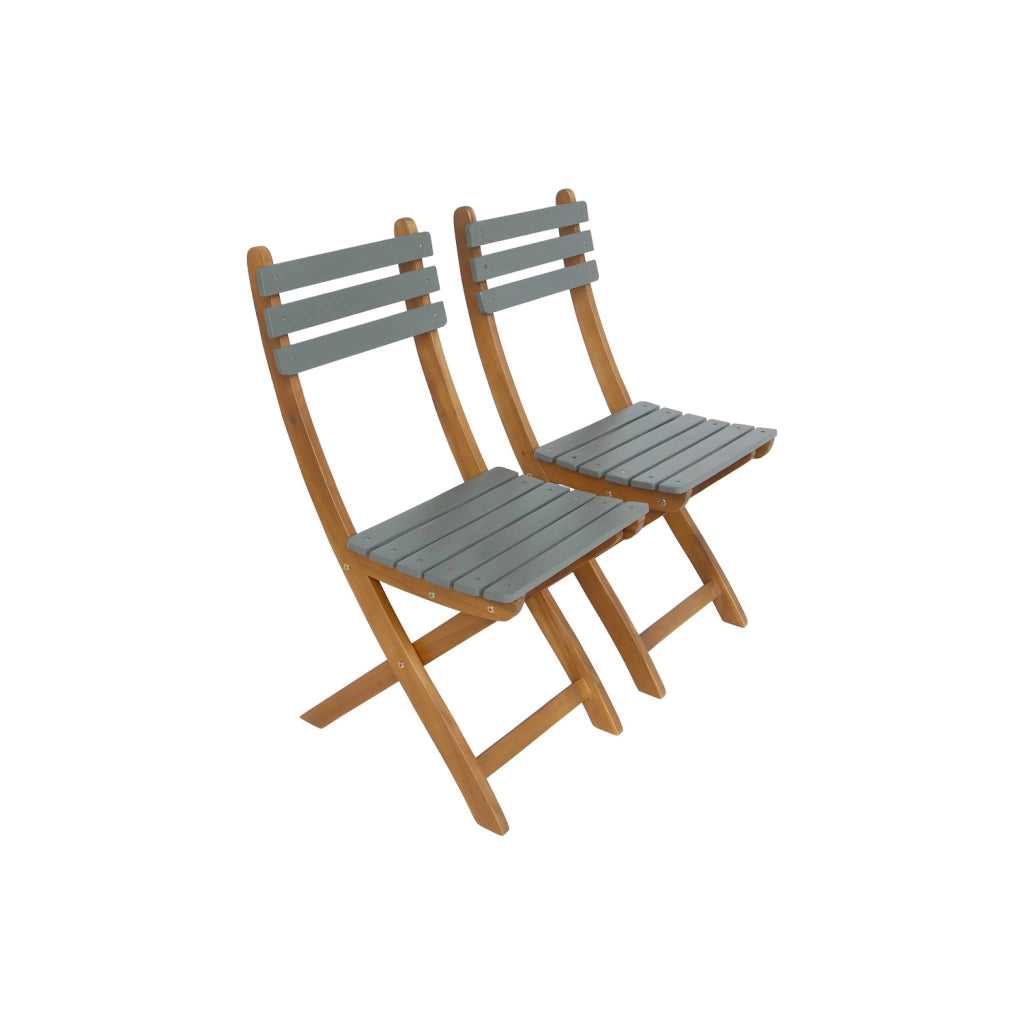 Set tavolo da giardino in legno di acacia con 2 sedie pieghevoli,