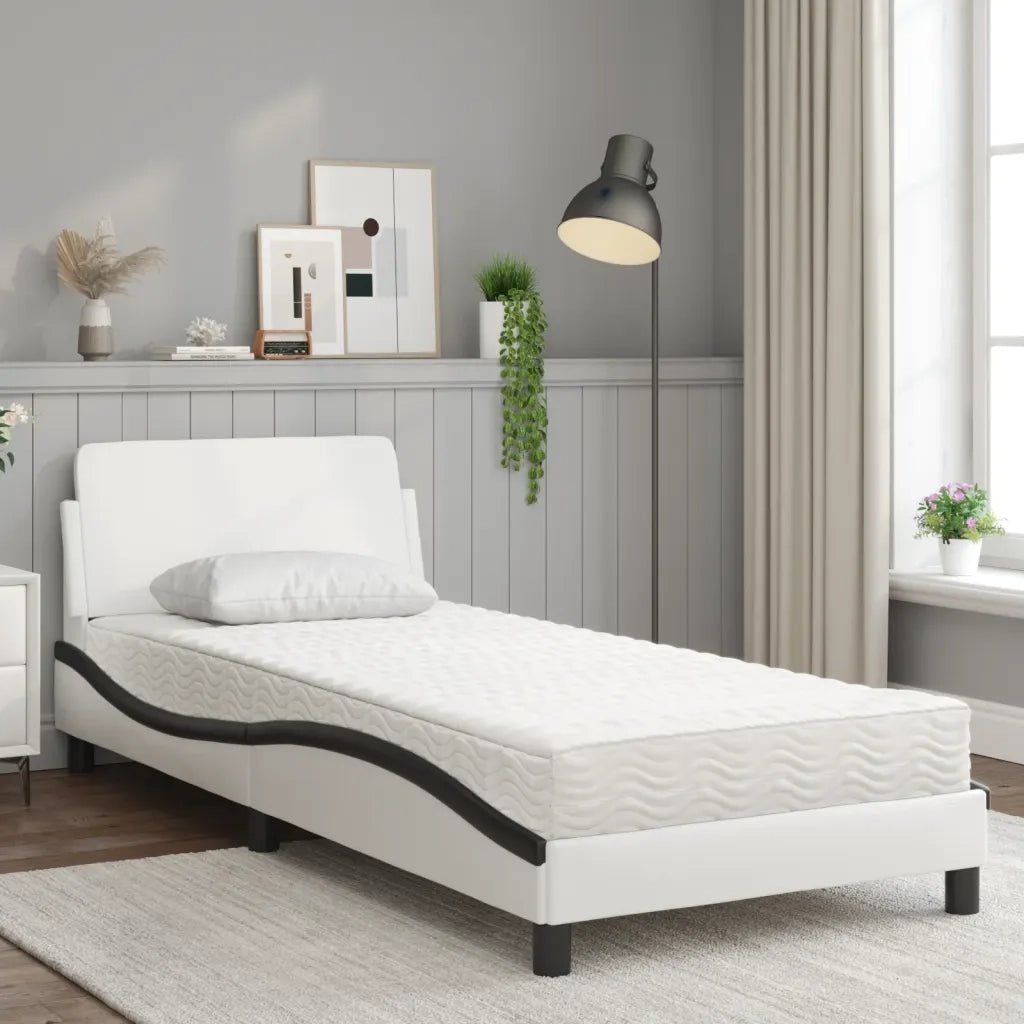 Letto con Materasso Dover Nero e Bianco 90x200 cm in Similpelle 3208343