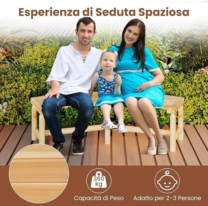 Panchina Curva da Patio, Panchina di Legno Massello per 2-3 Persone, Panca da Fuoco Senza Schienale per Esterni, Giardino e Bordo Piscina, Portata 360 kg (Naturale)