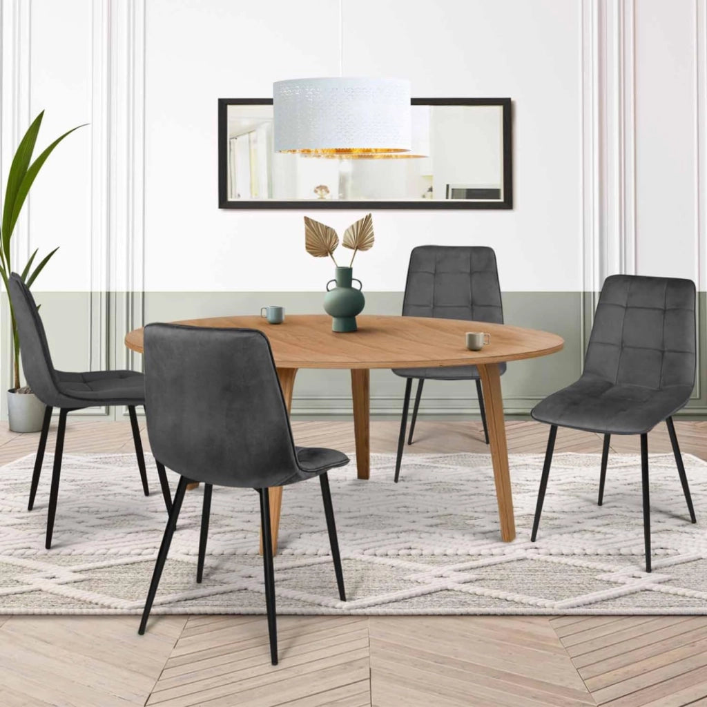 Set di 4 sedie da pranzo MILA in velluto grigio scuro